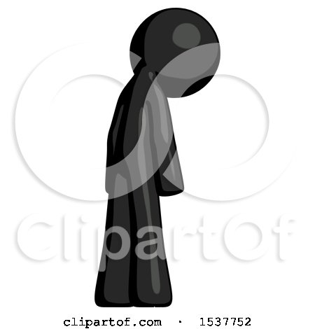 Black Design Mascot Man Depressed with Head Down, Back to Viewer, Right by Leo Blanchette