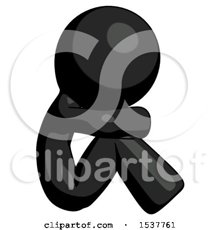 Black Design Mascot Man Sitting with Head down Facing Sideways Right by Leo Blanchette