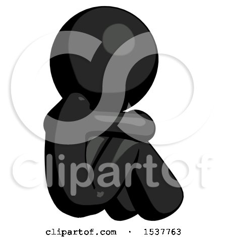 Black Design Mascot Man Sitting with Head down Back View Facing Right by Leo Blanchette