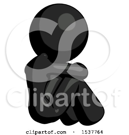Black Design Mascot Woman Sitting with Head down Back View Facing Right by Leo Blanchette