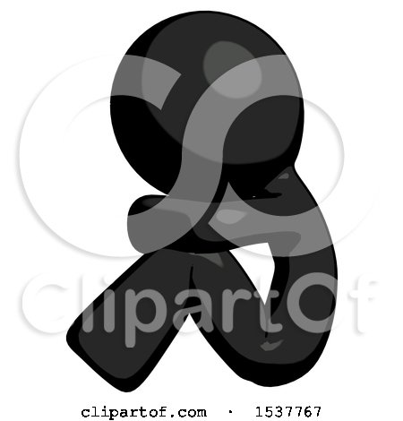 Black Design Mascot Man Sitting with Head down Facing Sideways Left by Leo Blanchette