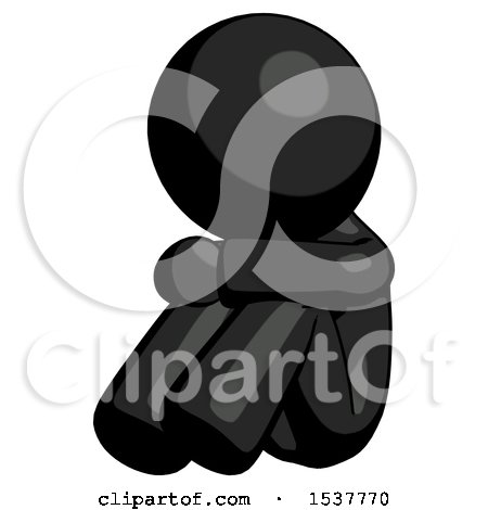 Black Design Mascot Man Sitting with Head down Facing Angle Left by Leo Blanchette