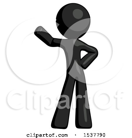 Black Design Mascot Man Waving Right Arm with Hand on Hip by Leo Blanchette