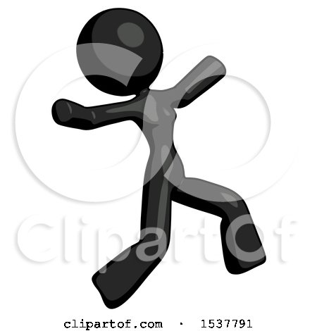 Black Design Mascot Woman Running Away in Hysterical Panic Direction Right by Leo Blanchette