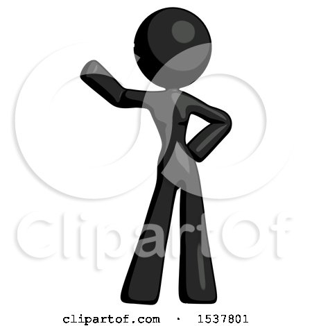 Black Design Mascot Woman Waving Right Arm with Hand on Hip by Leo Blanchette