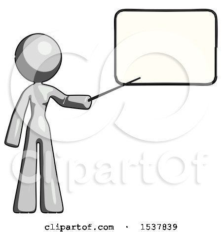 Gray Design Mascot Woman Pointing at Dry-erase Board with Stick Giving Presentation by Leo Blanchette