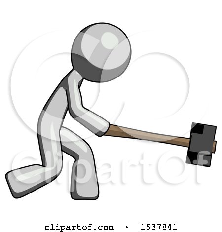 Gray Design Mascot Man Hitting with Sledgehammer, or Smashing Something by Leo Blanchette