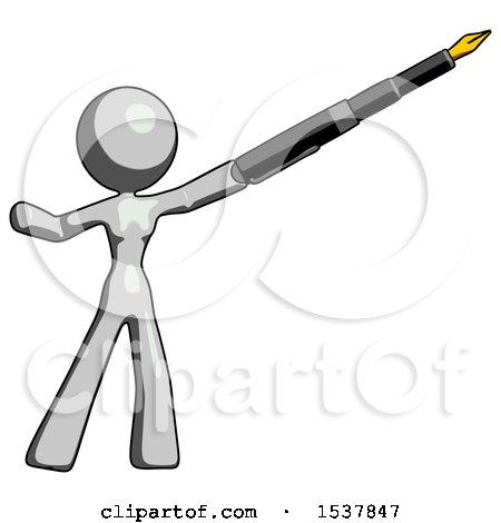 Gray Design Mascot Woman Pen Is Mightier Than the Sword Calligraphy Pose by Leo Blanchette