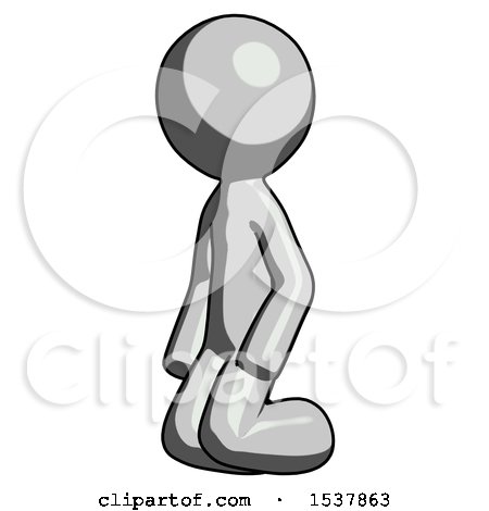 Gray Design Mascot Man Kneeling Angle View Left by Leo Blanchette