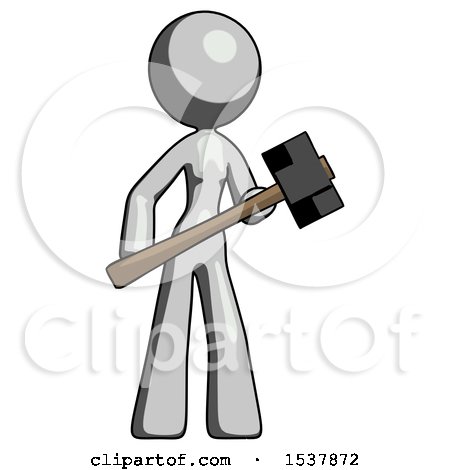Gray Design Mascot Woman with Sledgehammer Standing Ready to Work or Defend by Leo Blanchette