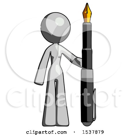 Gray Design Mascot Woman Holding Giant Calligraphy Pen by Leo Blanchette