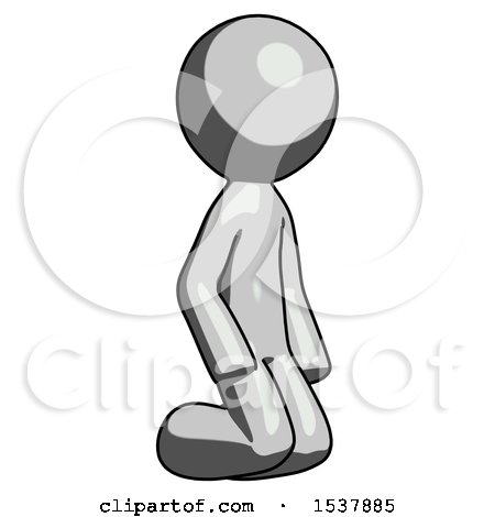 Gray Design Mascot Man Kneeling Angle View Right by Leo Blanchette