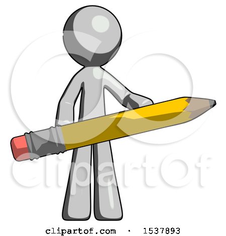 Gray Design Mascot Man Writer or Blogger Holding Large Pencil by Leo Blanchette