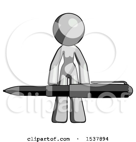 Gray Design Mascot Woman Lifting a Giant Pen like Weights by Leo Blanchette