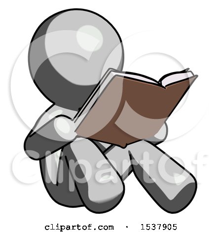 Gray Design Mascot Man Reading Book While Sitting down by Leo Blanchette