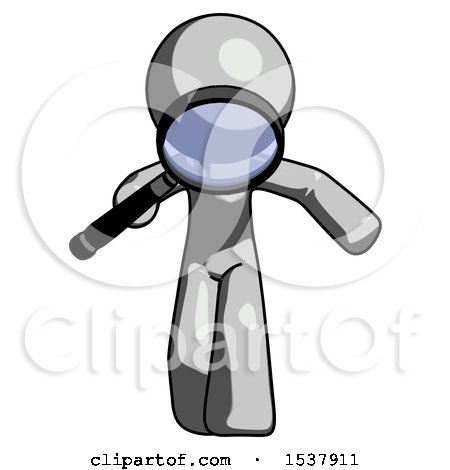 Gray Design Mascot Man Looking down Through Magnifying Glass by Leo Blanchette