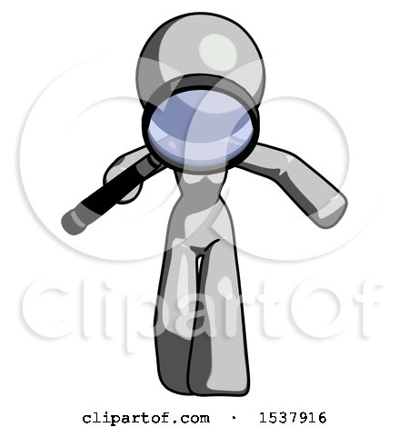 Gray Design Mascot Woman Looking down Through Magnifying Glass by Leo Blanchette