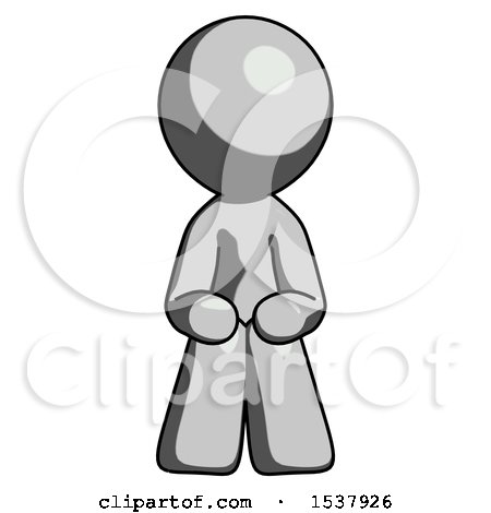 Gray Design Mascot Man Squatting Facing Front by Leo Blanchette
