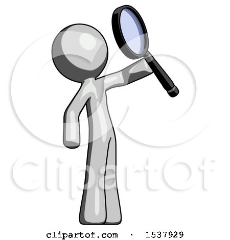 Gray Design Mascot Man Inspecting with Large Magnifying Glass Facing up by Leo Blanchette