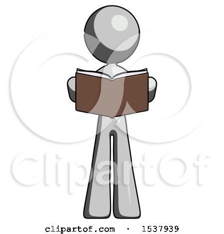 Gray Design Mascot Woman Reading Book While Standing up Facing Viewer by Leo Blanchette