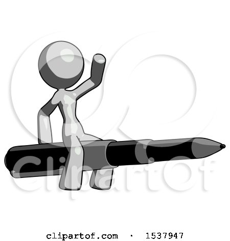 Gray Design Mascot Woman Riding a Pen like a Giant Rocket by Leo Blanchette