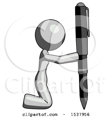 Gray Design Mascot Woman Posing with Giant Pen in Powerful yet Awkward Manner. Because Funny by Leo Blanchette