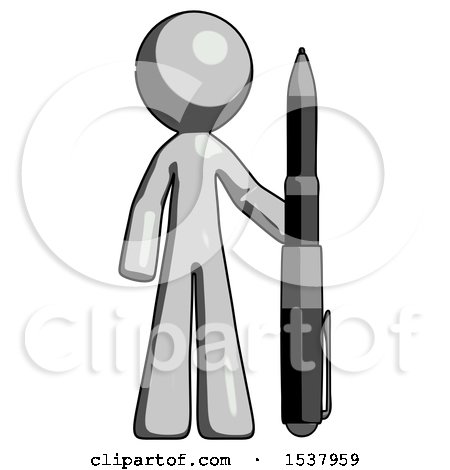 Gray Design Mascot Man Holding Large Pen by Leo Blanchette