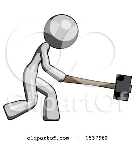 Gray Design Mascot Woman Hitting with Sledgehammer, or Smashing Something by Leo Blanchette