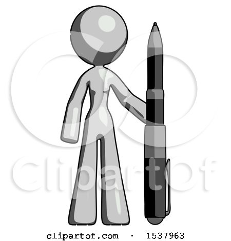 Gray Design Mascot Woman Holding Large Pen by Leo Blanchette