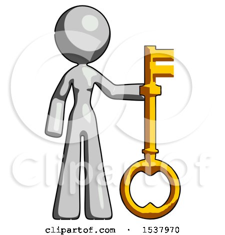 Gray Design Mascot Woman Holding Key Made of Gold by Leo Blanchette