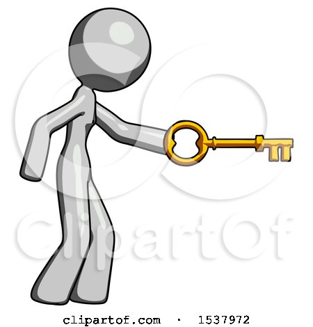 Gray Design Mascot Woman with Big Key of Gold Opening Something by Leo Blanchette