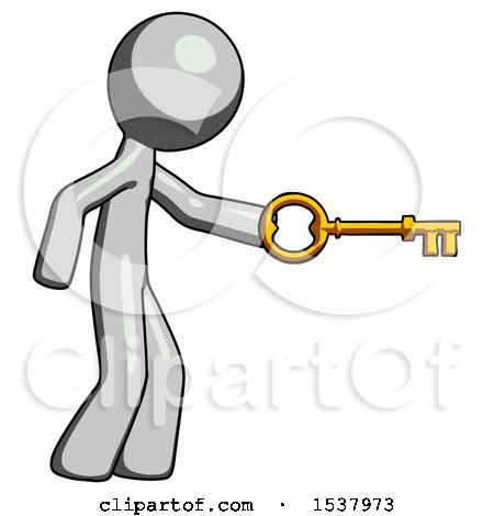 Gray Design Mascot Man with Big Key of Gold Opening Something by Leo Blanchette