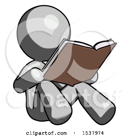 Gray Design Mascot Woman Reading Book While Sitting down by Leo Blanchette