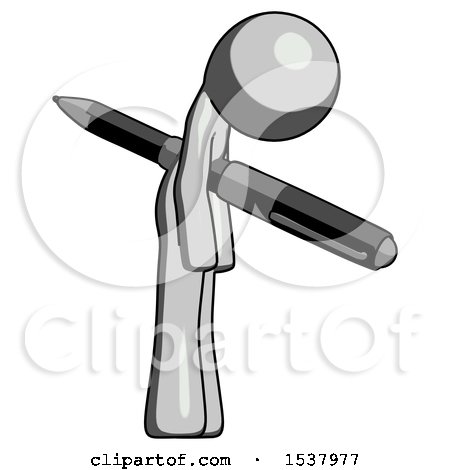 Gray Design Mascot Man Impaled Through Chest with Giant Pen by Leo Blanchette