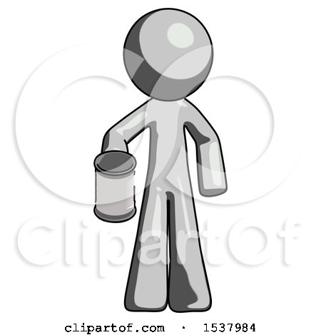 Gray Design Mascot Man Begger Holding Can Begging or Asking for Charity by Leo Blanchette