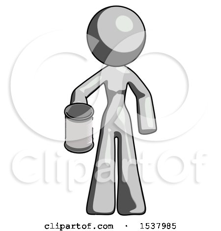 Gray Design Mascot Woman Begger Holding Can Begging or Asking for Charity by Leo Blanchette