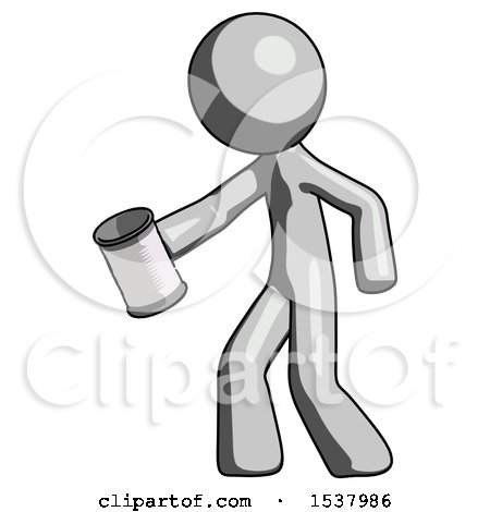 Gray Design Mascot Man Begger Holding Can Begging or Asking for Charity Facing Left by Leo Blanchette