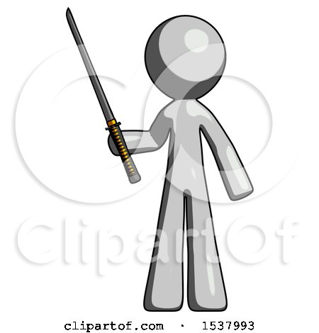 Gray Design Mascot Man Standing up with Ninja Sword Katana by Leo Blanchette