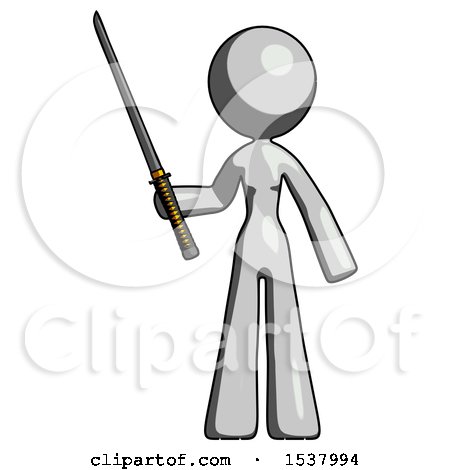 Gray Design Mascot Woman Standing up with Ninja Sword Katana by Leo Blanchette