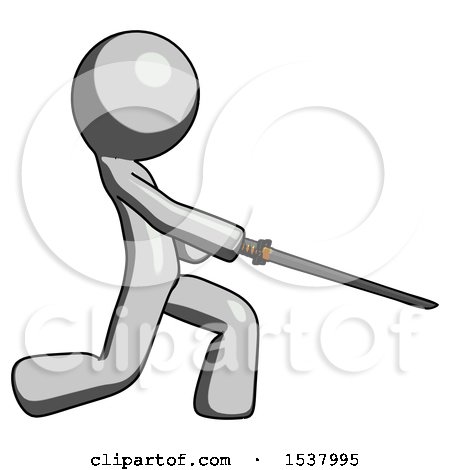 Gray Design Mascot Man with Ninja Sword Katana Slicing or Striking Something by Leo Blanchette
