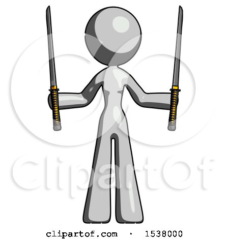 Gray Design Mascot Woman Posing with Two Ninja Sword Katanas up by Leo Blanchette
