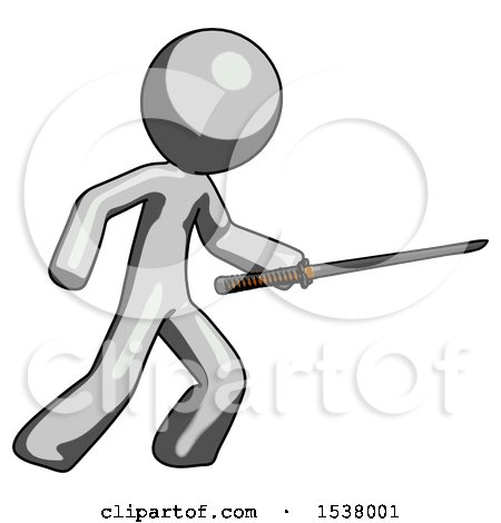 Gray Design Mascot Man Stabbing with Ninja Sword Katana by Leo Blanchette