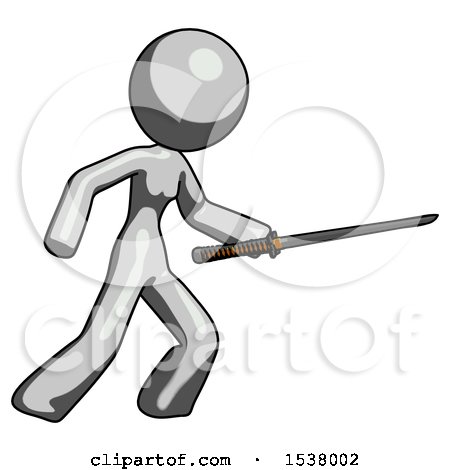 Gray Design Mascot Woman Stabbing with Ninja Sword Katana by Leo Blanchette