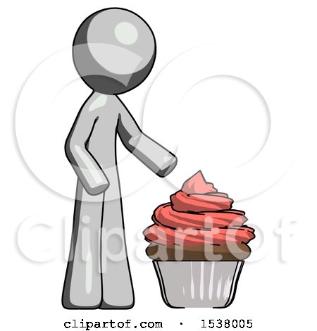 Gray Design Mascot Man with Giant Cupcake Dessert by Leo Blanchette