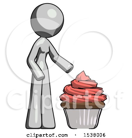 Gray Design Mascot Woman with Giant Cupcake Dessert by Leo Blanchette