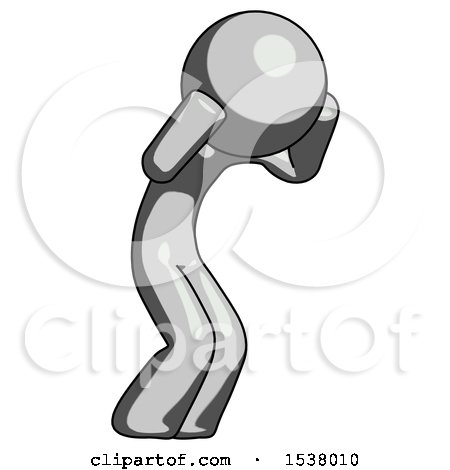 Gray Design Mascot Man with Headache or Covering Ears Turned to His Right by Leo Blanchette