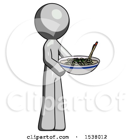 Gray Design Mascot Man Holding Noodles Offering to Viewer by Leo Blanchette
