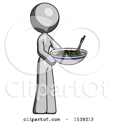 Gray Design Mascot Woman Holding Noodles Offering to Viewer by Leo Blanchette