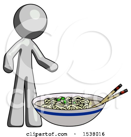Gray Design Mascot Man and Noodle Bowl, Giant Soup Restaraunt Concept by Leo Blanchette