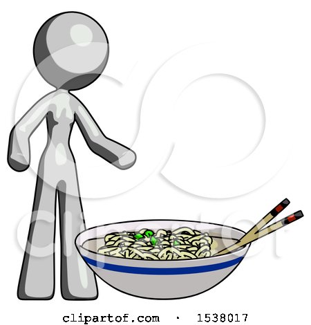 Gray Design Mascot Woman and Noodle Bowl, Giant Soup Restaraunt Concept by Leo Blanchette